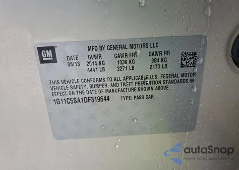 2013 Chevrolet Malibu 1Lt z USA, uszkodzony, nr VIN 1G11C5SA1DF319644